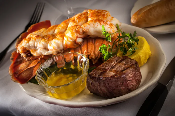 Steak and lobster dinner at Golden Steer Steakhouse